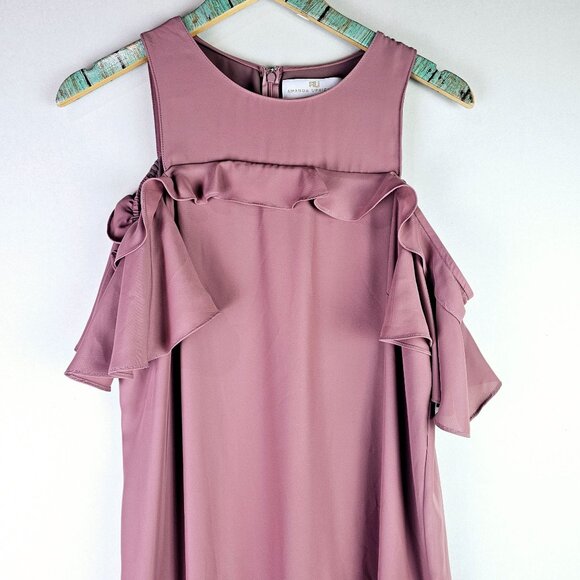 Amanda Uprichard Pirouette Henna Cold Shoulder Drop Waist Mauve Lined Dress, Sm - Picture 3 of 10